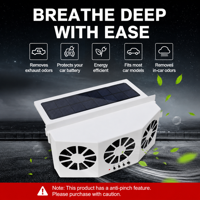 Black USB Plug in Triple Outlet Car Window Ventilation and Exhaust Fan - 4500 RPM Air Circulation and Foldable Space Saving, Remove Heat Odors Smoke and Stale Air for Most Vehicles without Anti-Pinch Feature
