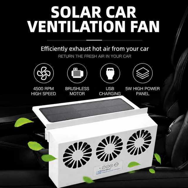 White USB Plug in Triple Outlet Car Window Ventilation and Exhaust Fan - 4500 RPM Air Circulation and Foldable Space Saving, Remove Heat Odors Smoke and Stale Air for Most Vehicles without Anti-Pinch Feature