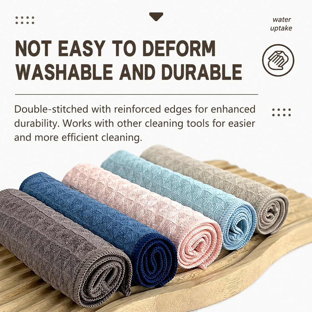 10 Pack Microfibre Waffle Cleaning Rag Set - Super Absorbent Durable Kitchen Lock-Stitched Towel, Reusable Lint-Free Dish Cloth 25x25cm of 5 Colors