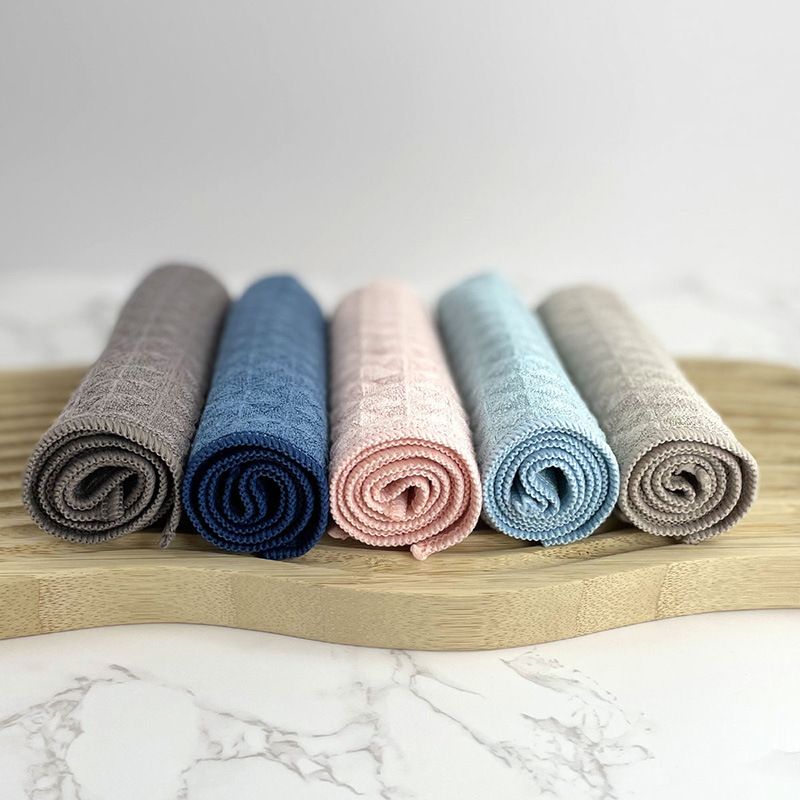 10 Pack Microfibre Waffle Cleaning Rag Set - Super Absorbent Durable Kitchen Lock-Stitched Towel, Reusable Lint-Free Dish Cloth 30x30cm of 5 Colors