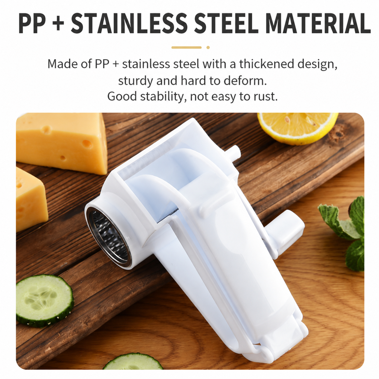 Rotary Cheese Grater with 3 Stainless Steel Blades and Safe Top Pressing Cover - Manual Hand Crank Shredder, Stable and Effortless for Cheese Vegetables & Kitchen Mutifunctional Use (Boxed)