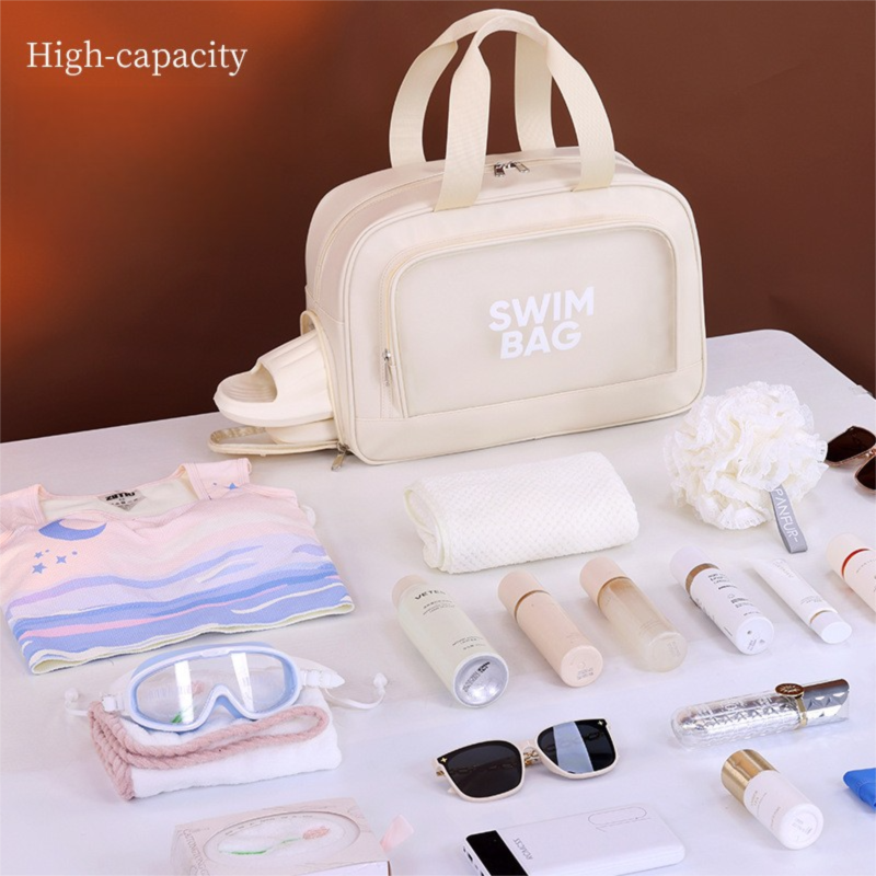 Black Durable Waterproof Swim Bag with Shoe Compartment & Wet Dry Separation, High-Capacity Travel Tote Bag for Swimming Gym and Beach Trips, 37 x 14.5 x 24cm