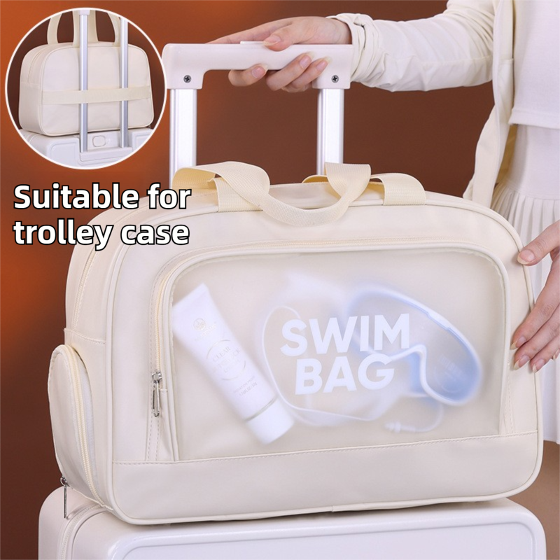 Black Durable Waterproof Swim Bag with Shoe Compartment & Wet Dry Separation, High-Capacity Travel Tote Bag for Swimming Gym and Beach Trips, 37 x 14.5 x 24cm
