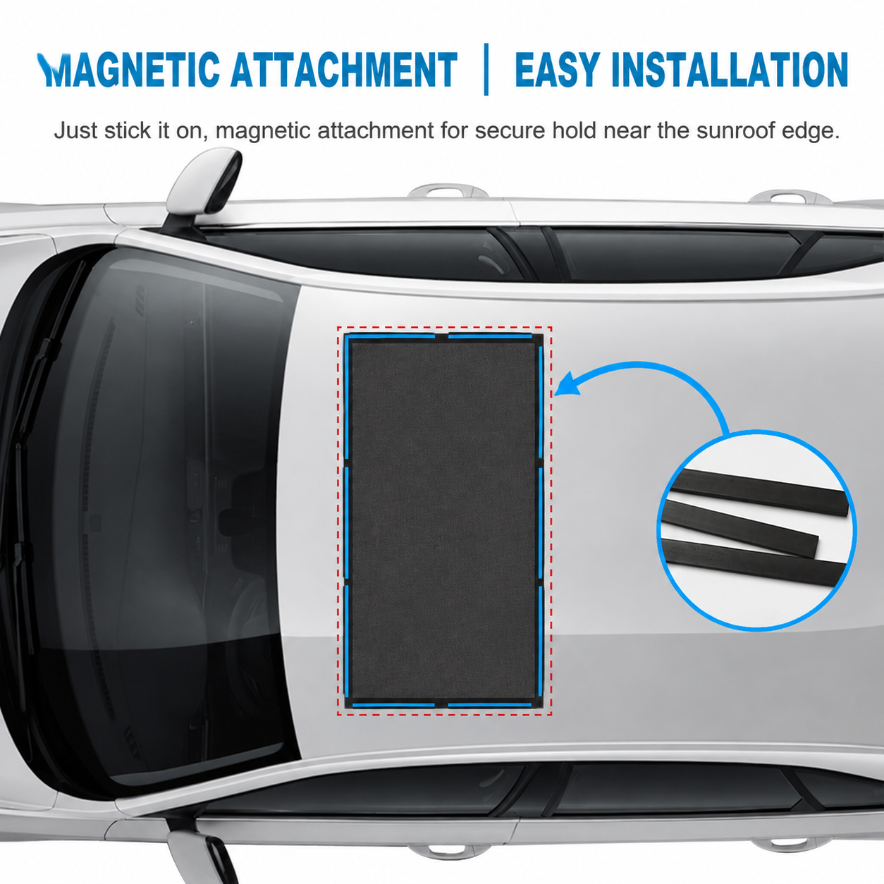 Black Foldable Magnetic Car Sunroof Mosquito Net with Storage Bag, UV Sunshade Ventilation & Dust Protection, Universal High-density Mesh Cover for Car Roof Window, M 95 x 55CM