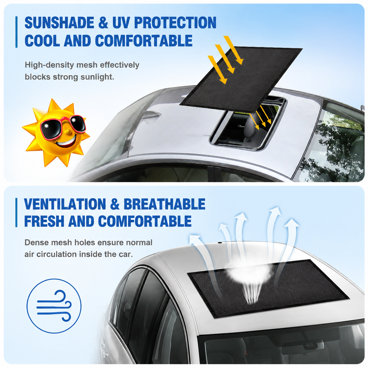 Black Foldable Magnetic Car Sunroof Mosquito Net with Storage Bag, UV Sunshade Ventilation & Dust Protection, Universal High-density Mesh Cover for Car Roof Window, 2XL 160 x 100CM