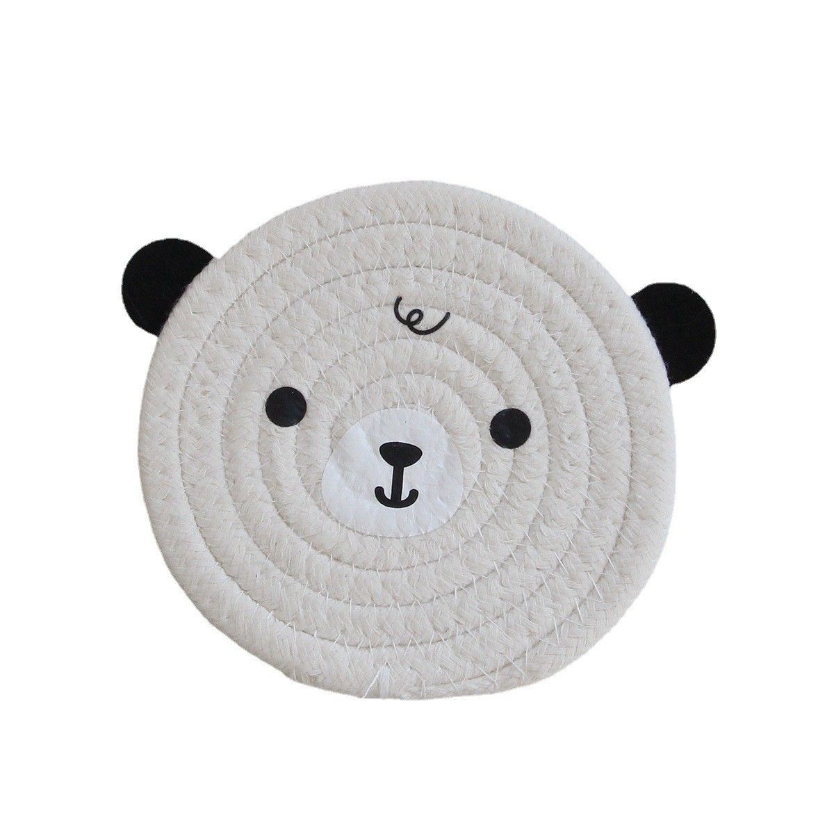 4PCS White Cute Bear Woven Cotton Coasters, 18cm Dia Durable Heat Resistant Trivets Set for Drink Cup Dishes and Pot