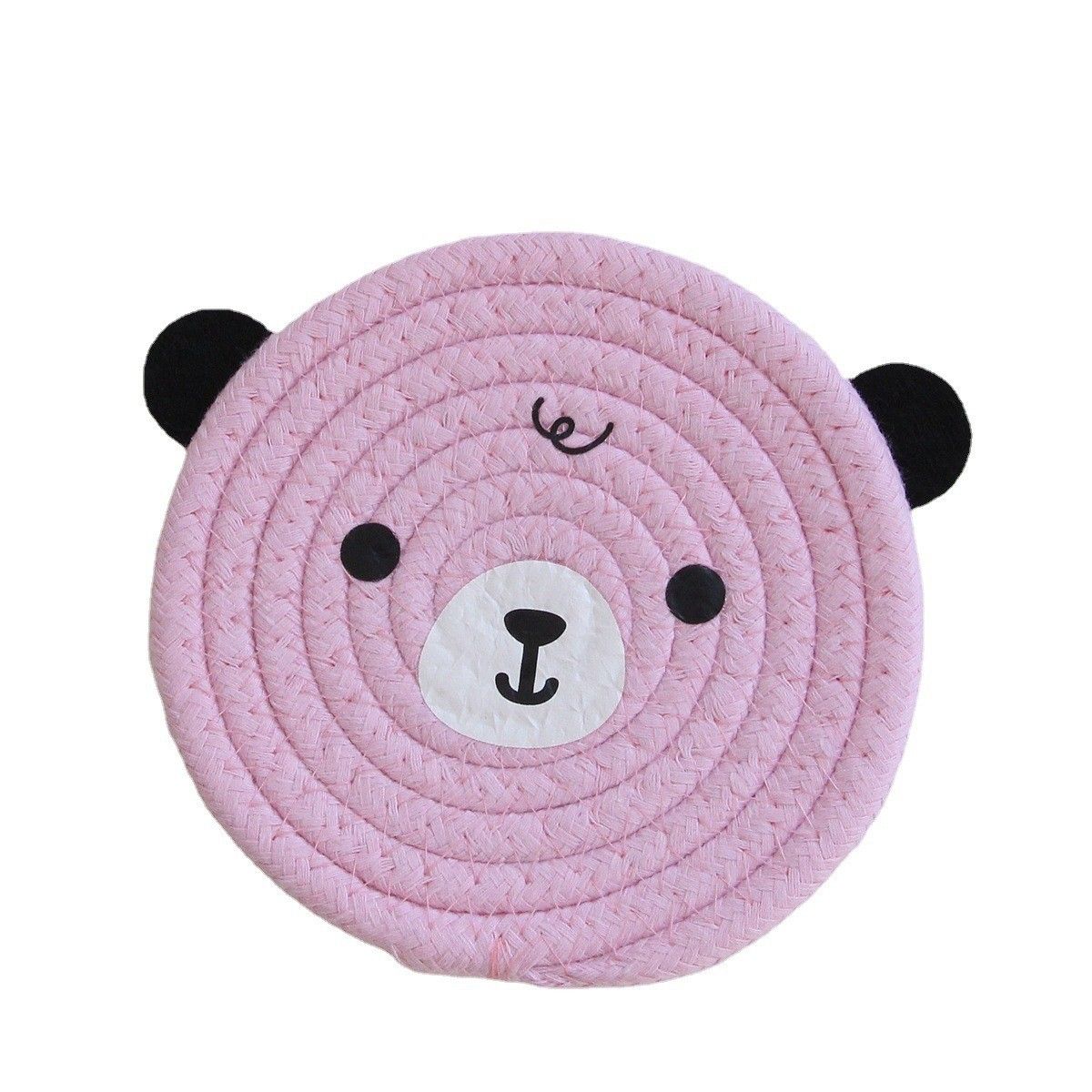 4PCS Pink Cute Bear Woven Cotton Coasters, 12cm Dia Durable Heat Resistant Trivets Set for Drink Cup Dishes and Pot
