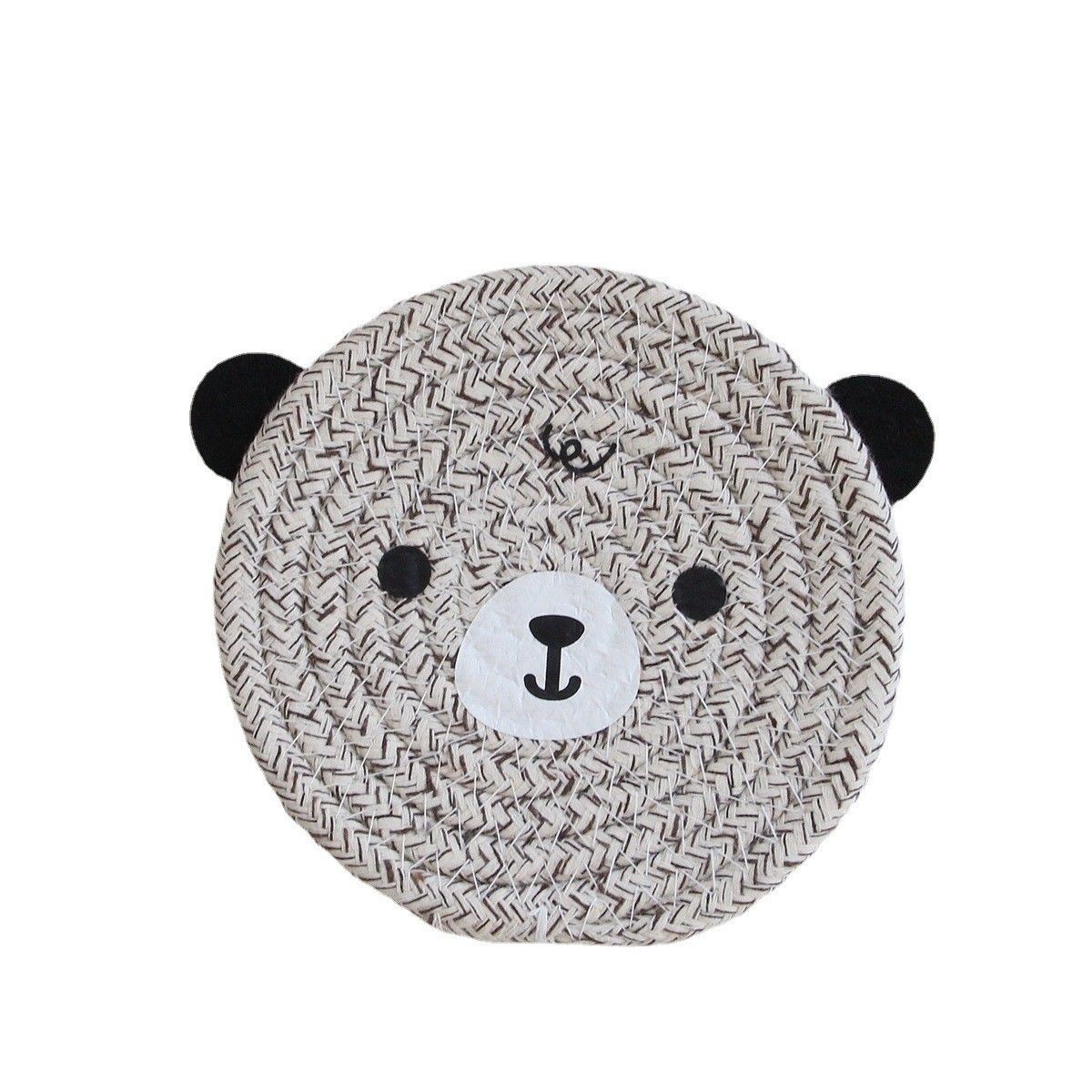 4PCS Coffee Variegated Cute Bear Woven Cotton Coasters, 12cm Dia Durable Heat Resistant Trivets Set for Drink Cup Dishes and Pot