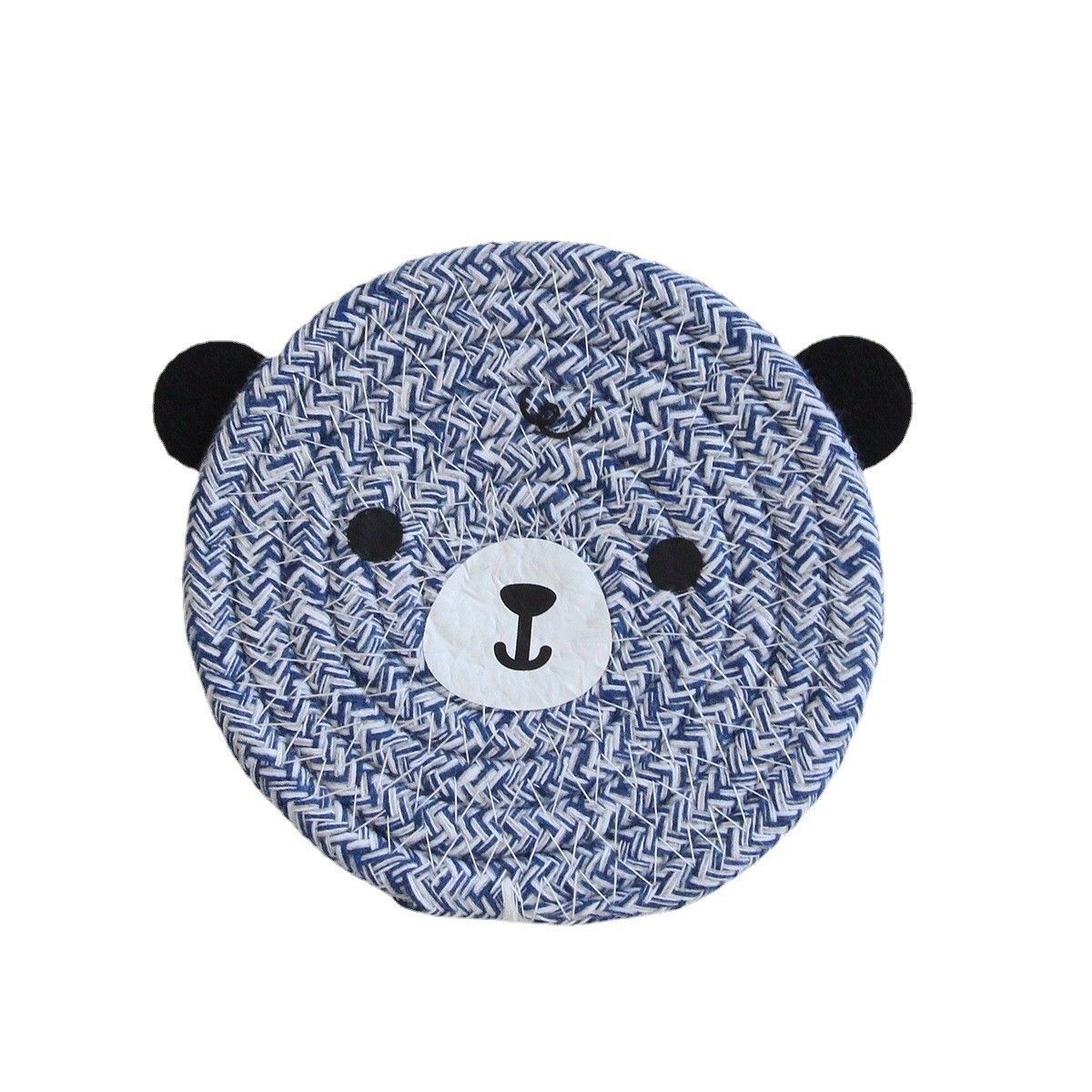 4PCS Blue Variegated Cute Bear Woven Cotton Coasters, 12cm Dia Durable Heat Resistant Trivets Set for Drink Cup Dishes and Pot