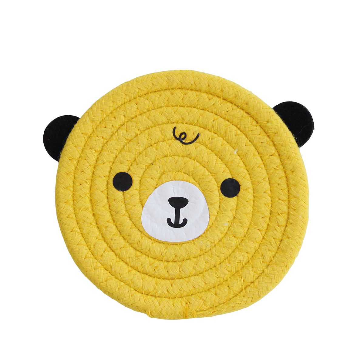 4PCS Yellow Cute Bear Woven Cotton Coasters, 18cm Dia Durable Heat Resistant Trivets Set for Drink Cup Dishes and Pot