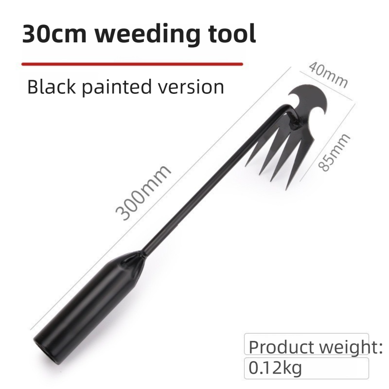 30CM Multifunction Garden Weeding Hoe Tool - Heavy Duty Manganese Steel Root Weeder Hand Hoe Rake with Ergonomic Handle and Double-Ended Hooked Claw Design