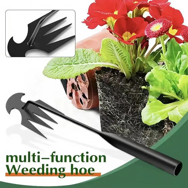 40CM Multifunction Garden Weeding Hoe Tool - Heavy Duty Manganese Steel Root Weeder Hand Hoe Rake with Ergonomic Handle and Double-Ended Hooked Claw Design