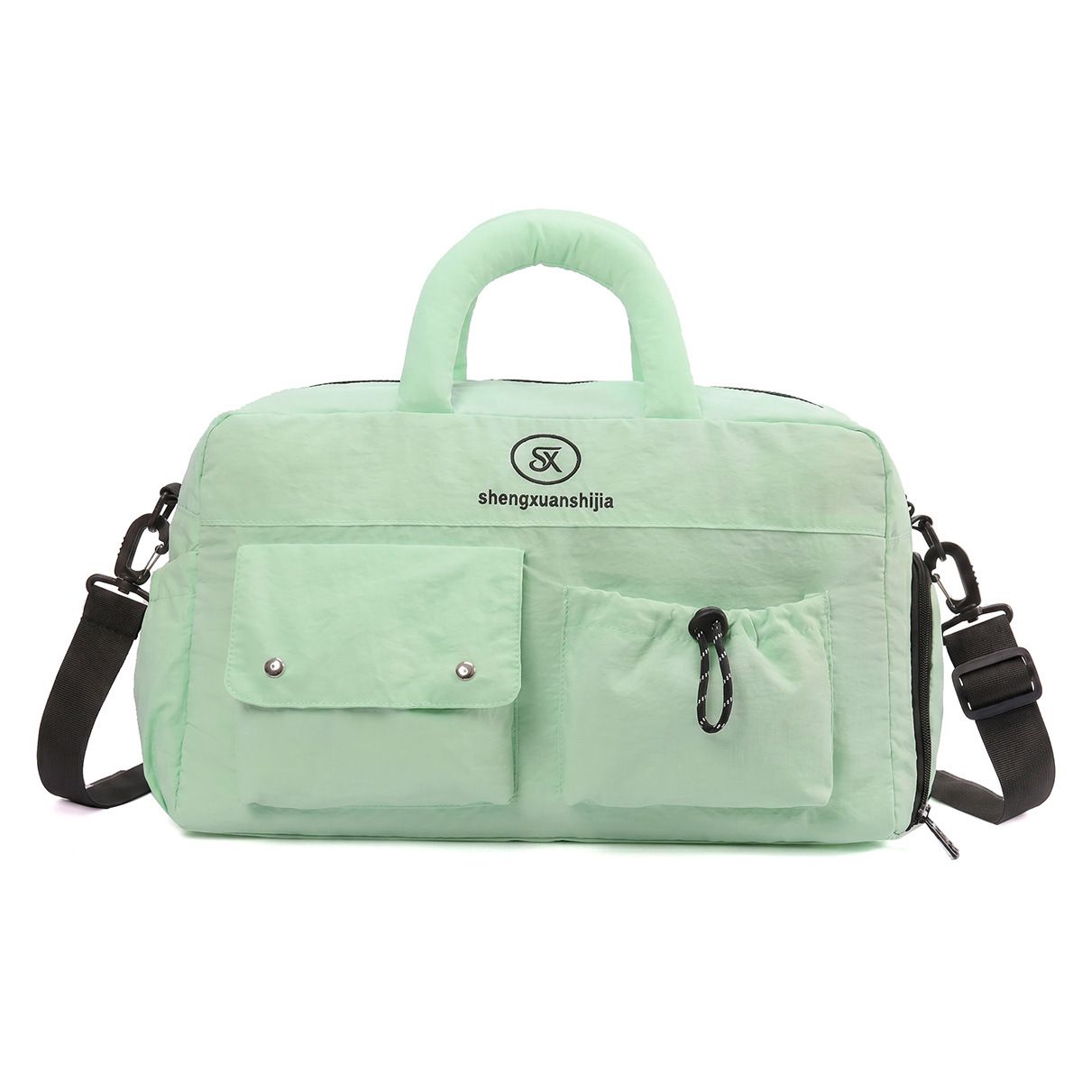 Light Green Large Capacity Waterproof Travel Duffel Bag with Shoe Compartment & Padded Sponge Handles - Lightweight Muti Pockets Gym Crossbody Bag and Airplane Carry On Tote, 44 x 25 x 23CM