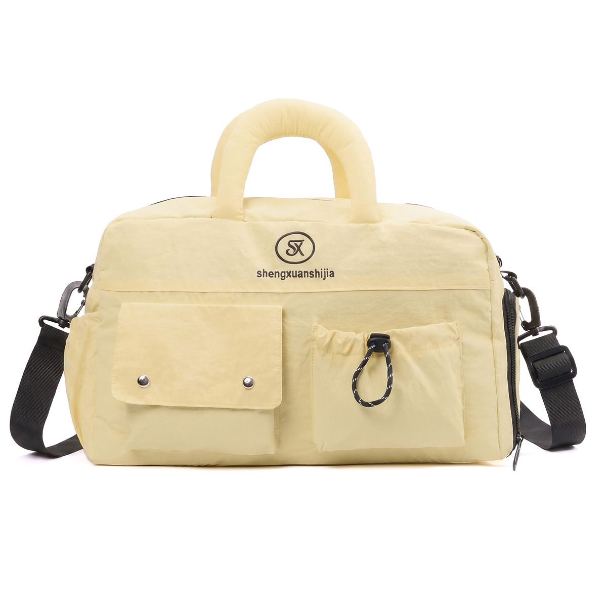 Light Yellow Large Capacity Waterproof Travel Duffel Bag with Shoe Compartment & Padded Sponge Handles - Lightweight Muti Pockets Gym Crossbody Bag and Airplane Carry On Tote, 44 x 25 x 23CM