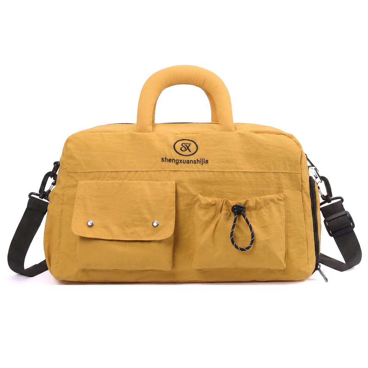 Yellow Large Capacity Waterproof Travel Duffel Bag with Shoe Compartment & Padded Sponge Handles - Lightweight Muti Pockets Gym Crossbody Bag and Airplane Carry On Tote, 44 x 25 x 23CM