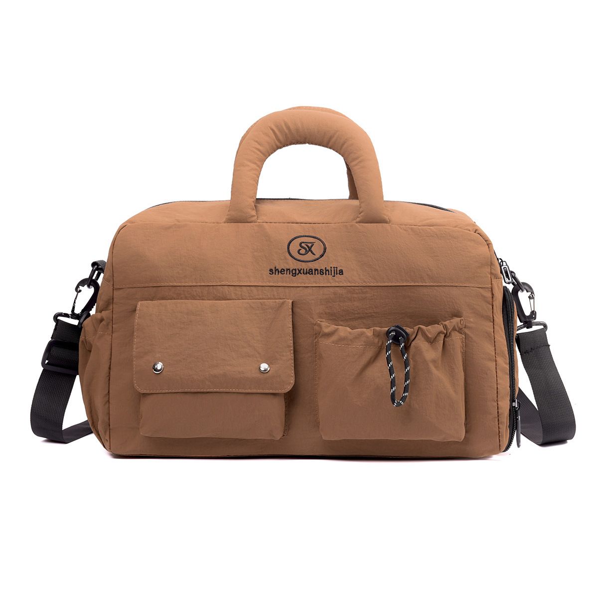 Brown Large Capacity Waterproof Travel Duffel Bag with Shoe Compartment & Padded Sponge Handles - Lightweight Muti Pockets Gym Crossbody Bag and Airplane Carry On Tote, 44 x 25 x 23CM