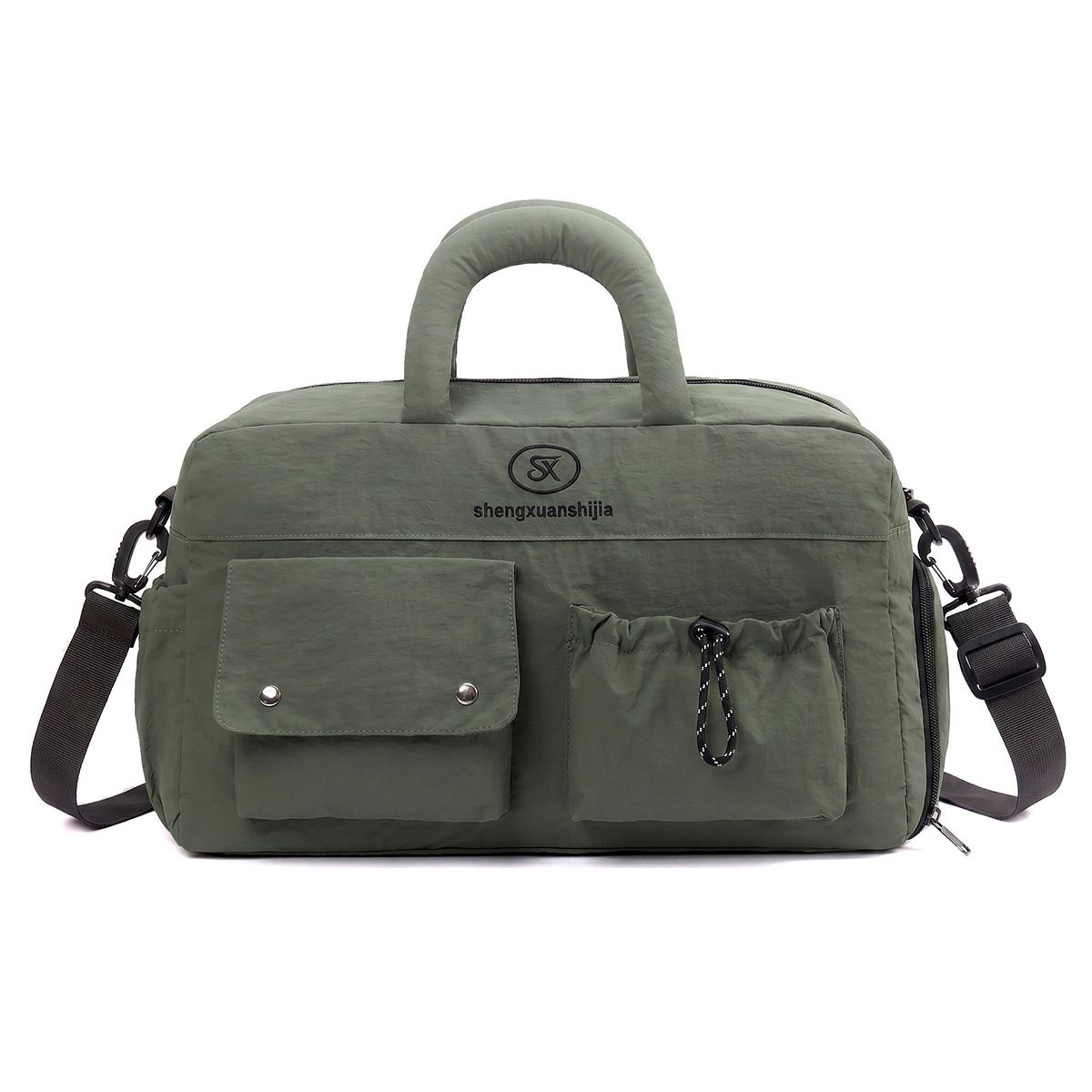 Dark Green Large Capacity Waterproof Travel Duffel Bag with Shoe Compartment & Padded Sponge Handles - Lightweight Muti Pockets Gym Crossbody Bag and Airplane Carry On Tote, 44 x 25 x 23CM