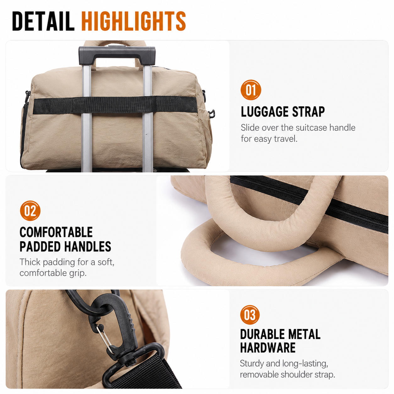 Blue Large Capacity Waterproof Travel Duffel Bag with Shoe Compartment & Padded Sponge Handles - Lightweight Muti Pockets Gym Crossbody Bag and Airplane Carry On Tote, 44 x 25 x 23CM