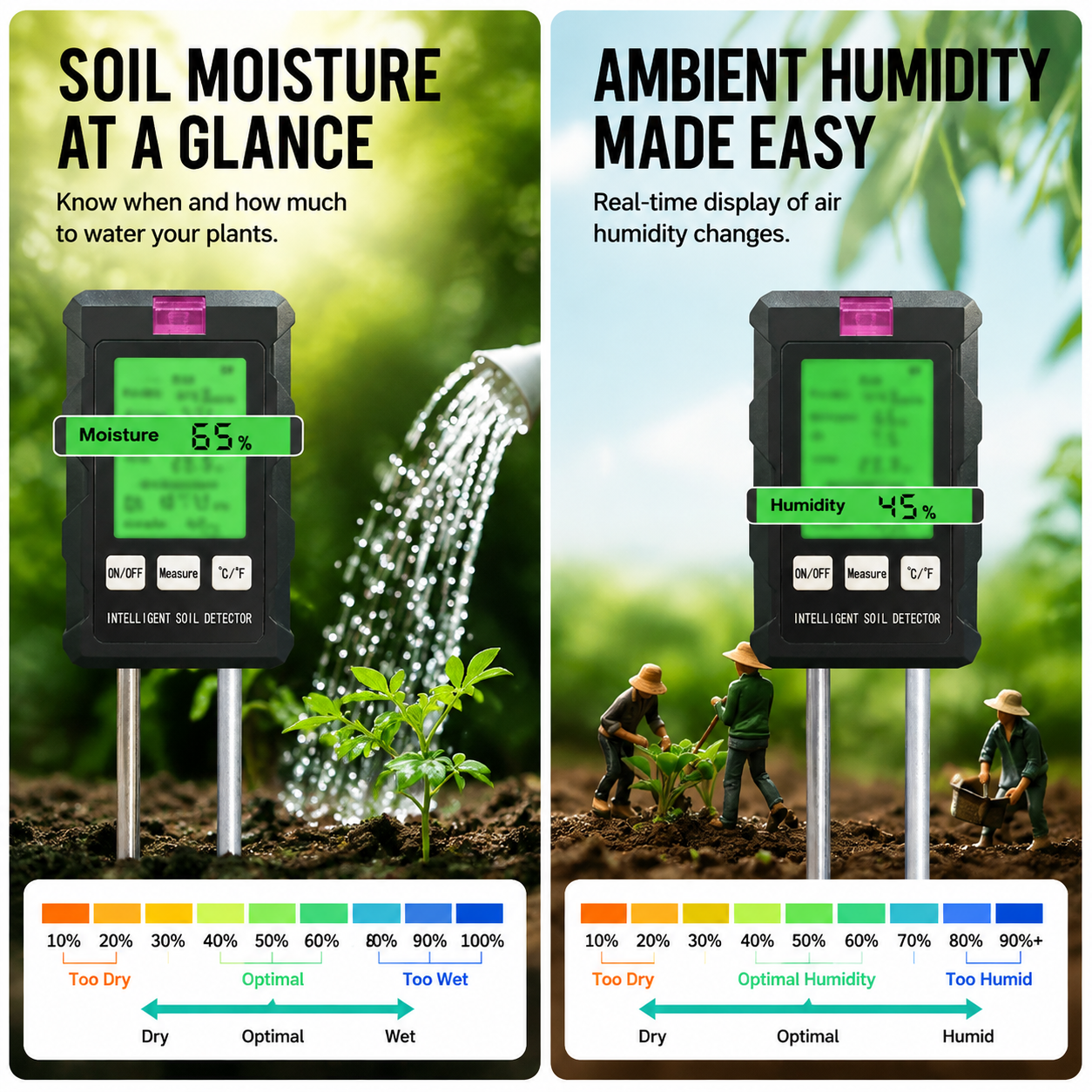 6 in 1 HD Digital Display Soil Tester - PH Moisture Temperature Fertility Light Meter Plant, 90 Degree Rotation and Simple Battery Power