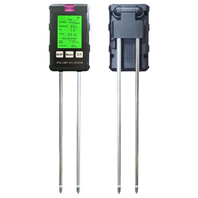 6 in 1 HD Digital Display Soil Tester - PH Moisture Temperature Fertility Light Meter Plant, 90 Degree Rotation and Simple Battery Power