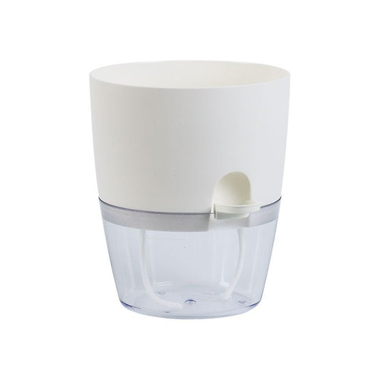 White Indoor Self Watering Planter Pot - 6 Inch Double Layer Rempvable Plastic Flower Pot with Extra Large Water Storage and Cotton Rope for All House Plants, Flowers, Herbs