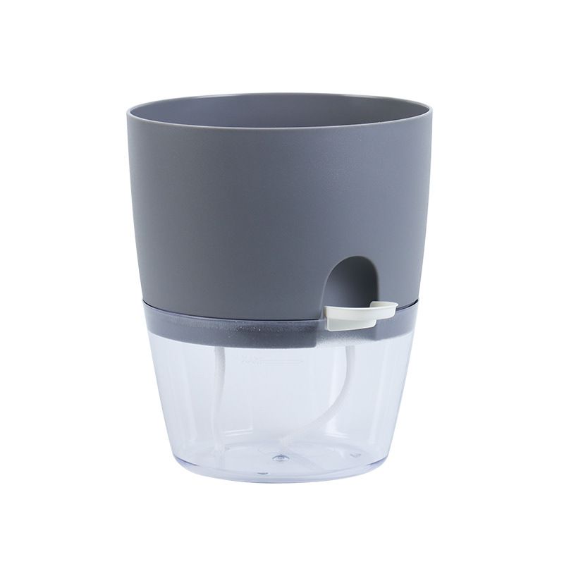 Grey Indoor Self Watering Planter Pot - 6 Inch Double Layer Rempvable Plastic Flower Pot with Extra Large Water Storage and Cotton Rope for All House Plants, Flowers, Herbs