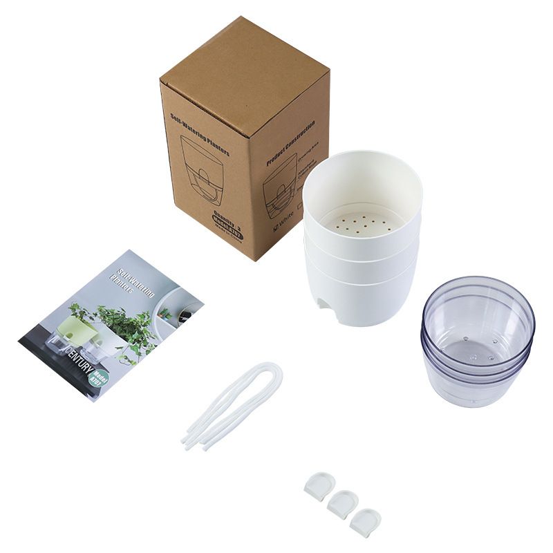 Grey Indoor Self Watering Planter Pot - 6 Inch Double Layer Rempvable Plastic Flower Pot with Extra Large Water Storage and Cotton Rope for All House Plants, Flowers, Herbs
