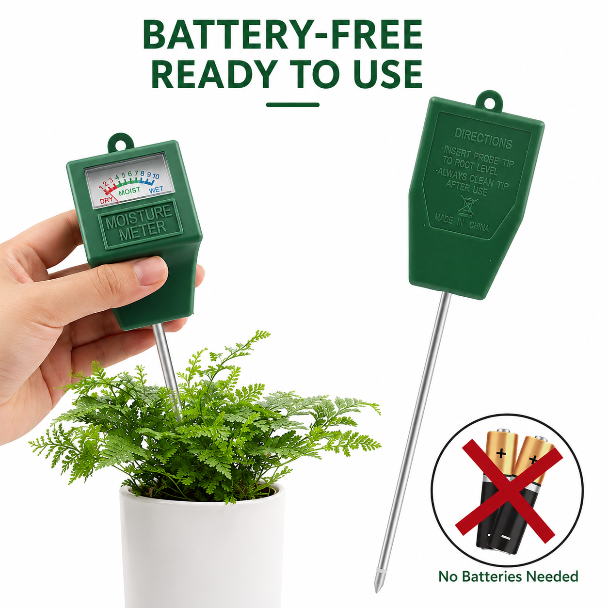 2PCS Soil Moisture Meter - Single Probe Plant Water Tester, Battery-Free Garden Soil Sensor, Plug and Play