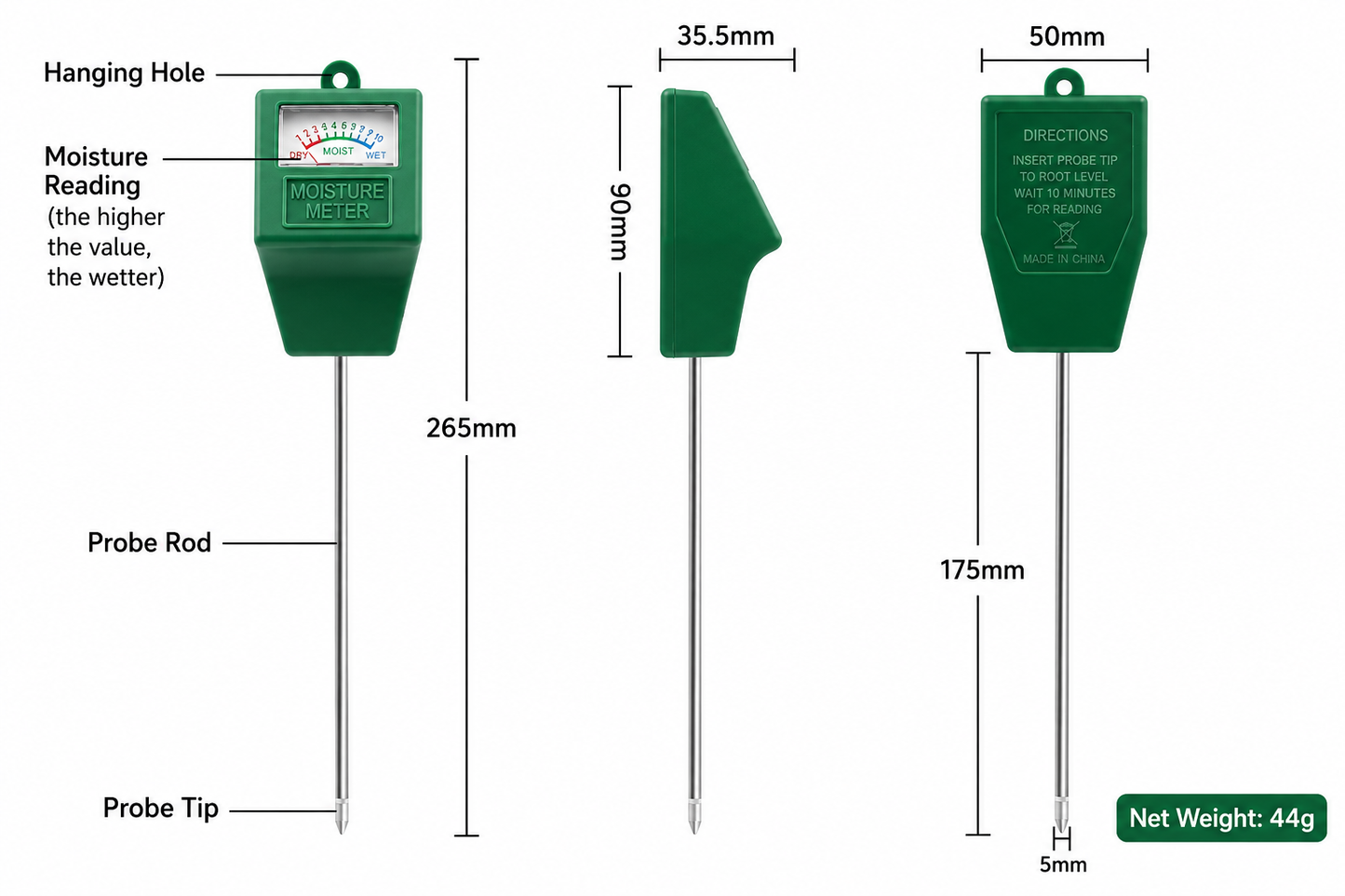 2PCS Soil Moisture Meter - Single Probe Plant Water Tester, Battery-Free Garden Soil Sensor, Plug and Play
