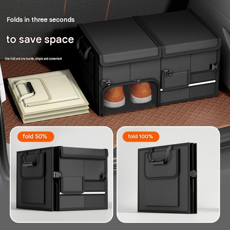 Black Car Boot Organiser - Foldable Waterproof Large Capacity Trunk Storage Box, Space Saving Vehicle Cargo Storage for Groceries, Tools and Travel Essentials