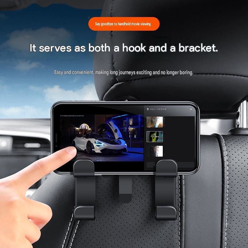 2pcs Multifunctional Car Seat Back Hook and Phone Holder - ABS Material, 4-Hook Design, Space Saving Organizer for Rear Seat Storage and Hands Free Viewing