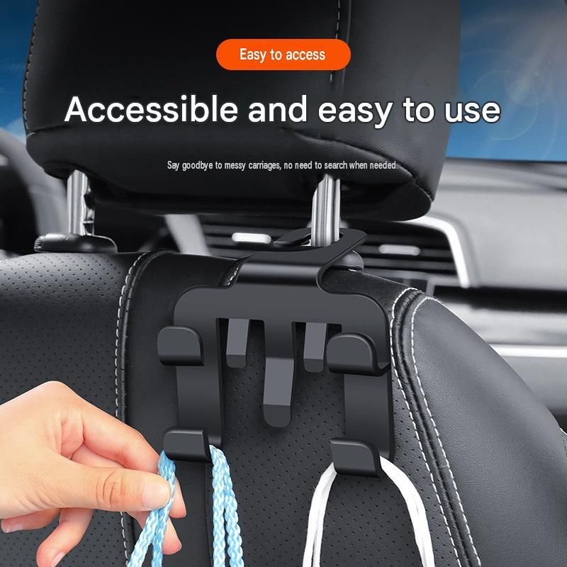 2pcs Multifunctional Car Seat Back Hook and Phone Holder - ABS Material, 4-Hook Design, Space Saving Organizer for Rear Seat Storage and Hands Free Viewing
