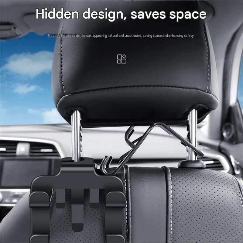2pcs Multifunctional Car Seat Back Hook and Phone Holder - ABS Material, 4-Hook Design, Space Saving Organizer for Rear Seat Storage and Hands Free Viewing