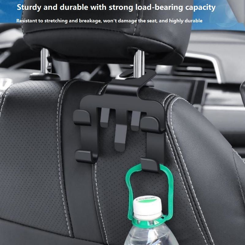 4pcs Multifunctional Car Seat Back Hook and Phone Holder - ABS Material, 4-Hook Design, Space Saving Organizer for Rear Seat Storage and Hands Free Viewing