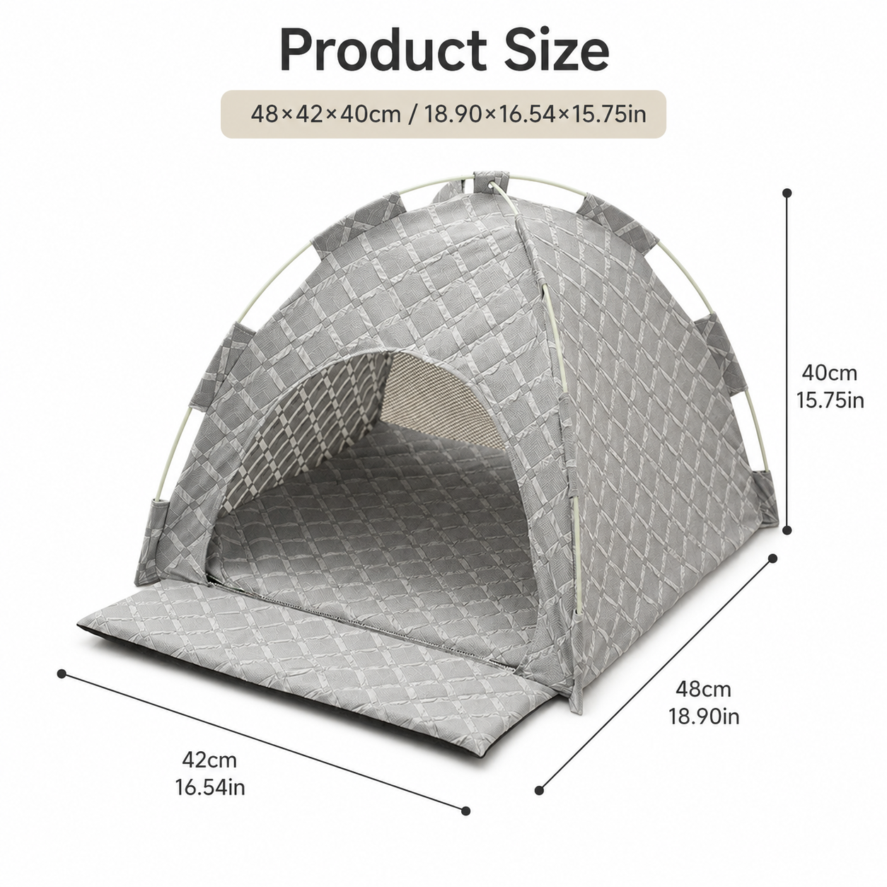 Grey 48x42x40cm Summer Pet Cooling Tent Bed - Semi Enclosed Cat Dog House with Waterproof Oxford Fabric, Breathable Mesh, Fiberglass Frame, Non Slip Base