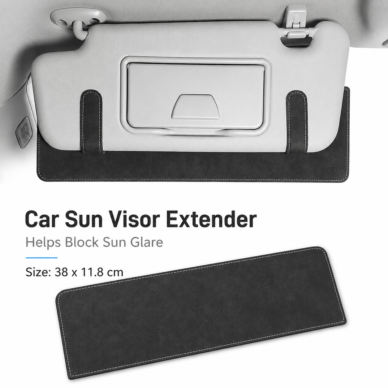 Whitish-gray Car Sun Visor Extension Panel 38cm x 11.8cm - Glare Reduction, Easy Clip-On Installation, Universal Fit for Cars and SUVs