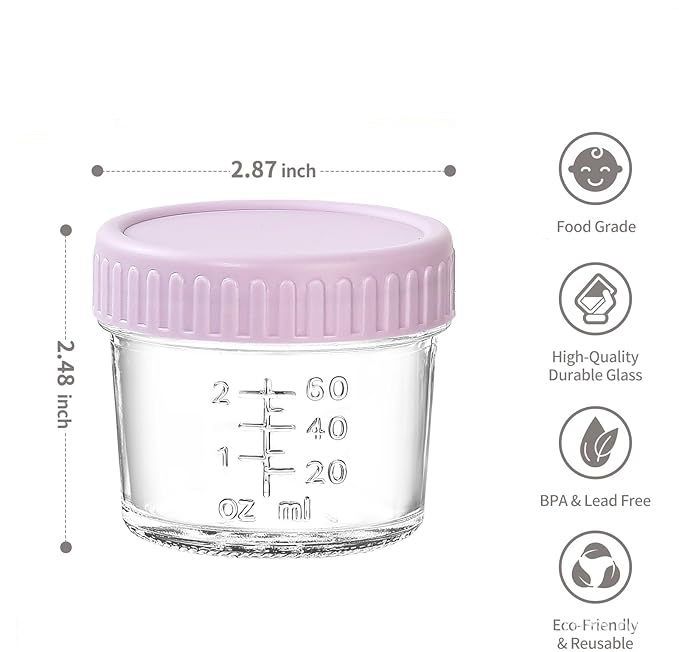 Purple lid 4oz Glass  Storage Jars with Leakproof Lids and Measurement Marks - BPA Free, Microwave and Dishwasher Safe, Ideal for Homemade Purees, Sauce, and Portion Control
