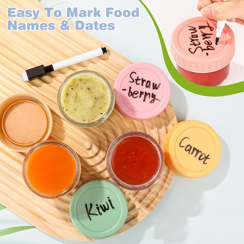 Purple lid 4oz Glass  Storage Jars with Leakproof Lids and Measurement Marks - BPA Free, Microwave and Dishwasher Safe, Ideal for Homemade Purees, Sauce, and Portion Control