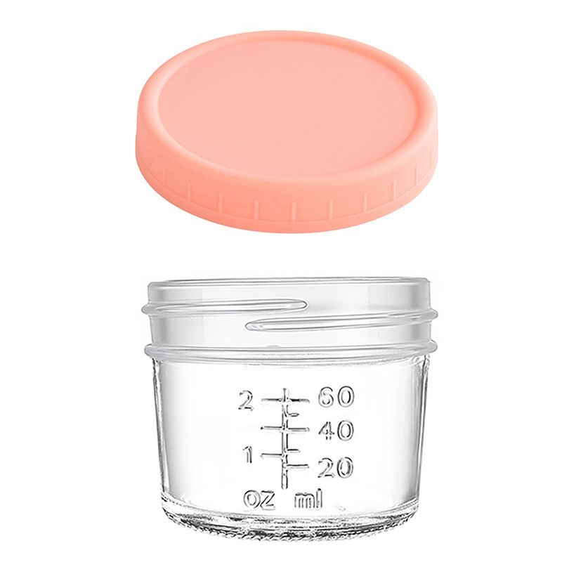 Pink lid 4oz Glass  Storage Jars with Leakproof Lids and Measurement Marks - BPA Free, Microwave and Dishwasher Safe, Ideal for Homemade Purees, Sauce, and Portion Control