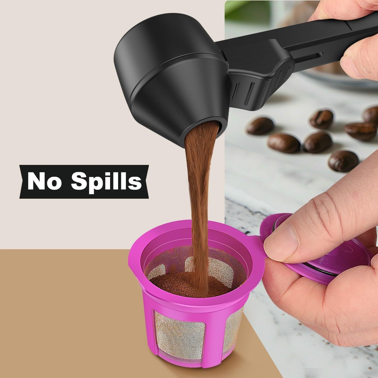 2 pcs Black Sliding Coffee Scoop  - Long Handle Plastic Measuring Spoon for Ground Coffee and Tea Leaves and Pepper and Protein Powder - Storage Design for Kitchen Organisation