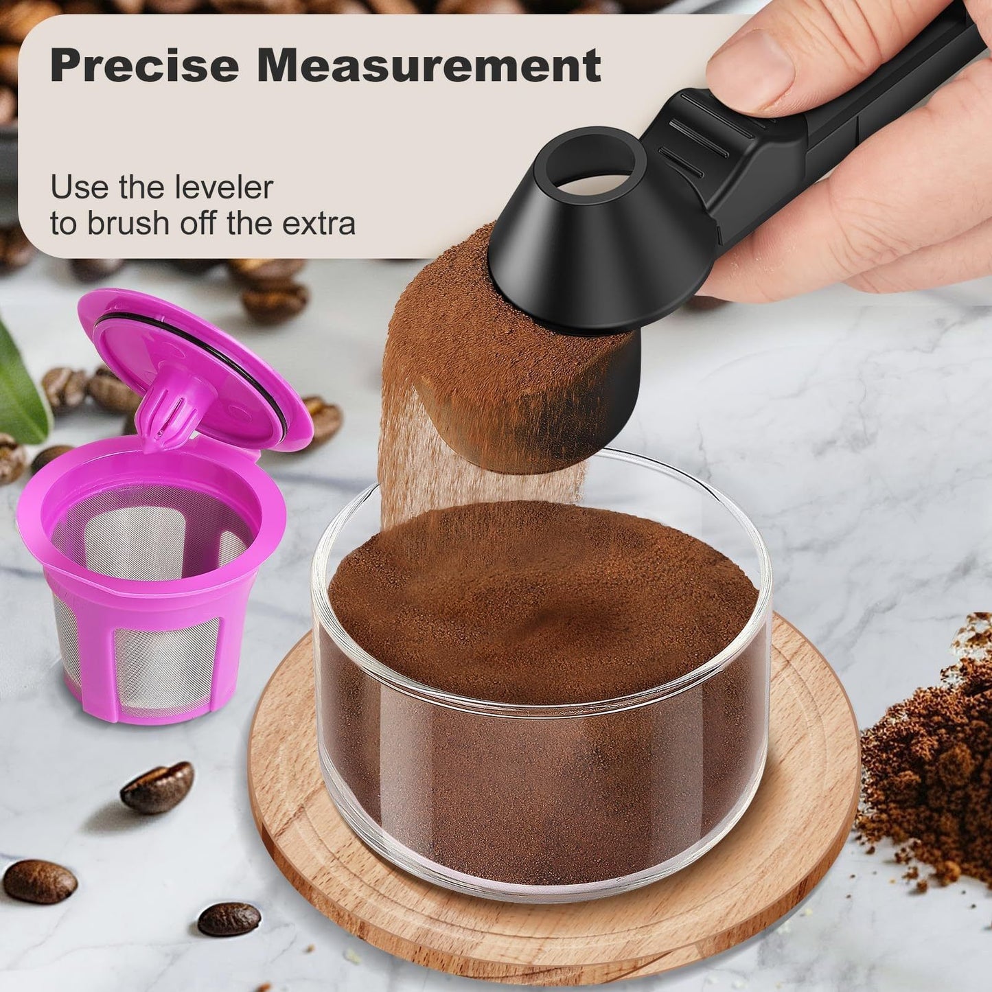 2 pcs Black Sliding Coffee Scoop  - Long Handle Plastic Measuring Spoon for Ground Coffee and Tea Leaves and Pepper and Protein Powder - Storage Design for Kitchen Organisation