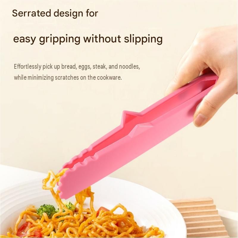 Pink Foldable Nylon Kitchen Tongs - Self-Standing Design with Serrated Grip and Locking Clip - Heat Resistant Food Serving Tool for BBQ, Pasta, Salad and Baking
