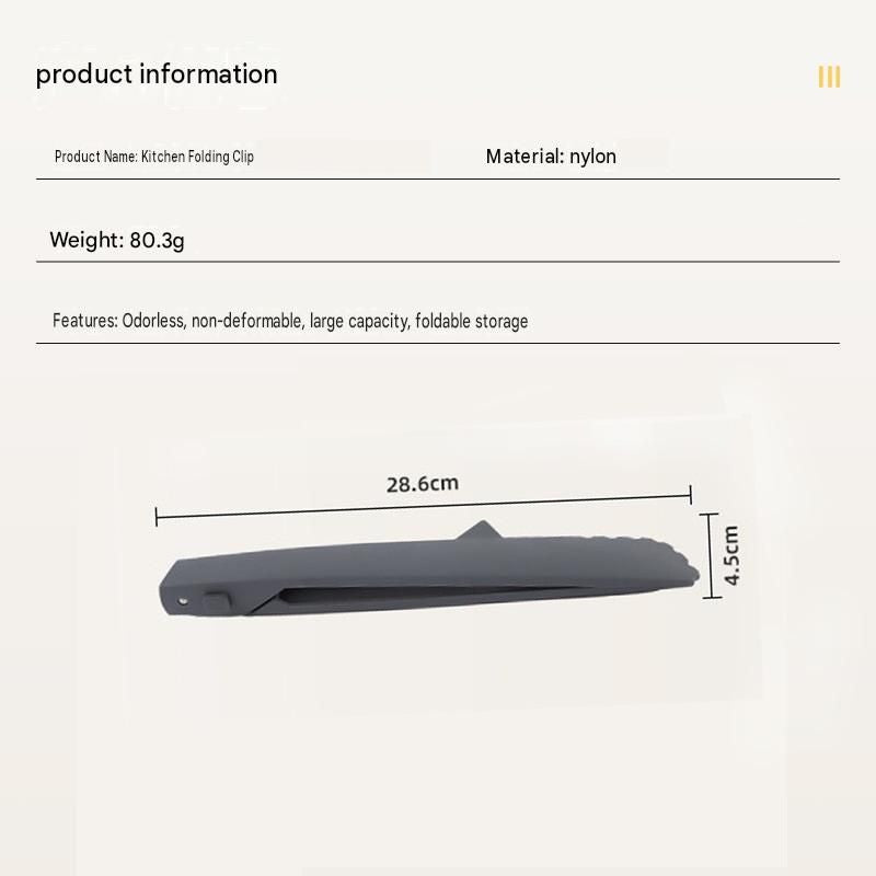 Grey Foldable Nylon Kitchen Tongs - Self-Standing Design with Serrated Grip and Locking Clip - Heat Resistant Food Serving Tool for BBQ, Pasta, Salad and Baking