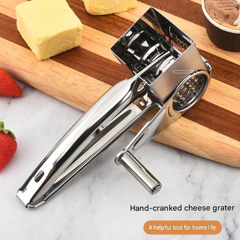 9-10 hole planer grater Stainless Steel Hand Crank Cheese Grater - Rotary Drum Shredder for Cheese, Chocolate and Butter - Ergonomic Handle Kitchen Gadget for Home Cooking and Baking