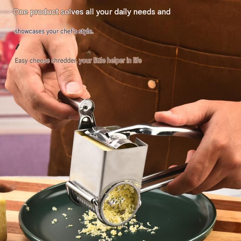 9-10 hole planer grater Stainless Steel Hand Crank Cheese Grater - Rotary Drum Shredder for Cheese, Chocolate and Butter - Ergonomic Handle Kitchen Gadget for Home Cooking and Baking