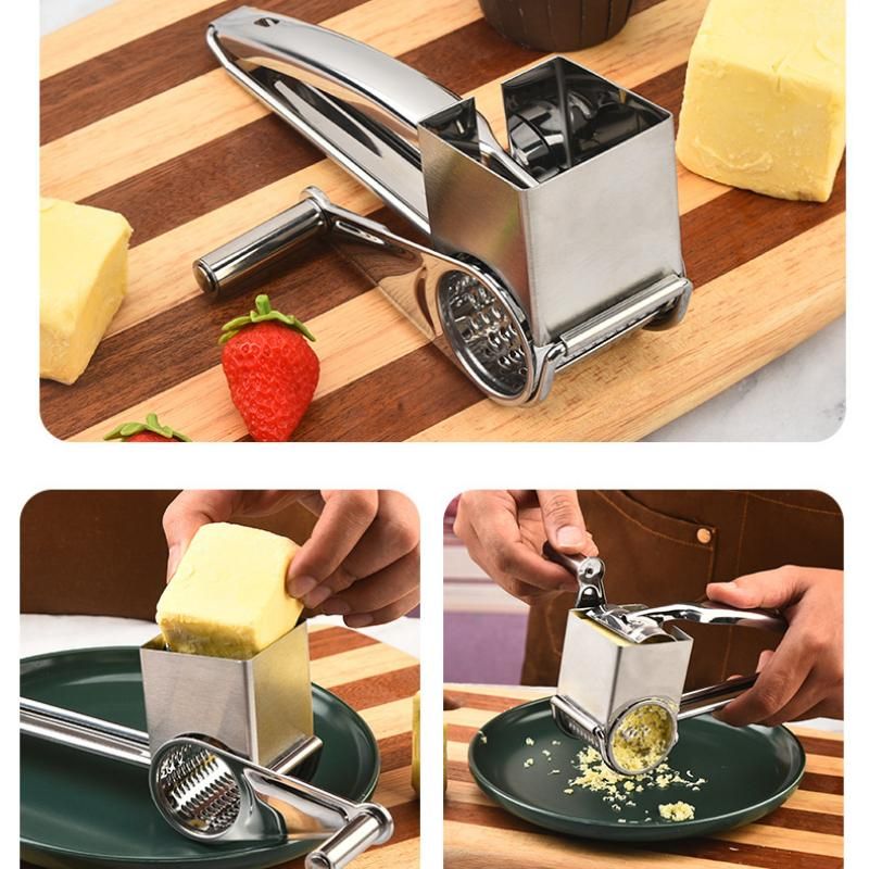 9-10 hole planer grater Stainless Steel Hand Crank Cheese Grater - Rotary Drum Shredder for Cheese, Chocolate and Butter - Ergonomic Handle Kitchen Gadget for Home Cooking and Baking