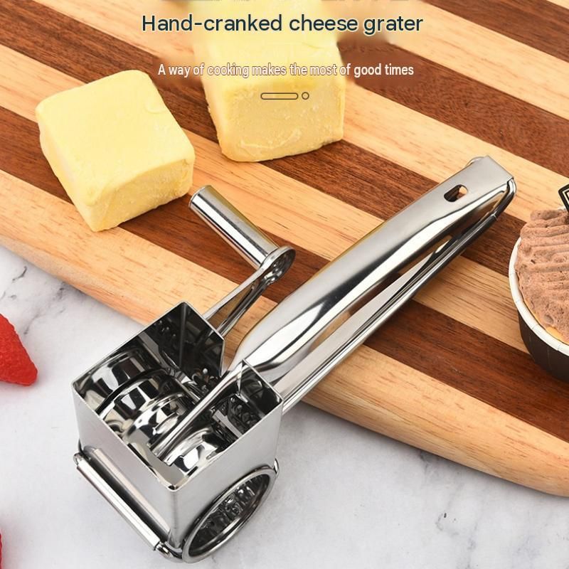 Flat-blade planer grater Stainless Steel Hand Crank Cheese Grater - Rotary Drum Shredder for Cheese, Chocolate and Butter - Ergonomic Handle Kitchen Gadget for Home Cooking and Baking