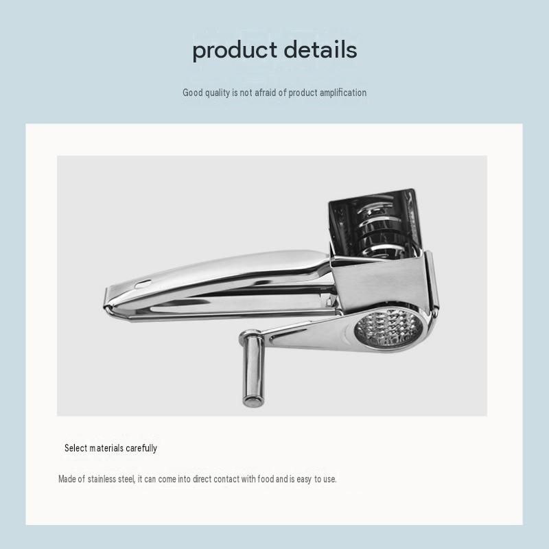 Flat-blade planer grater Stainless Steel Hand Crank Cheese Grater - Rotary Drum Shredder for Cheese, Chocolate and Butter - Ergonomic Handle Kitchen Gadget for Home Cooking and Baking