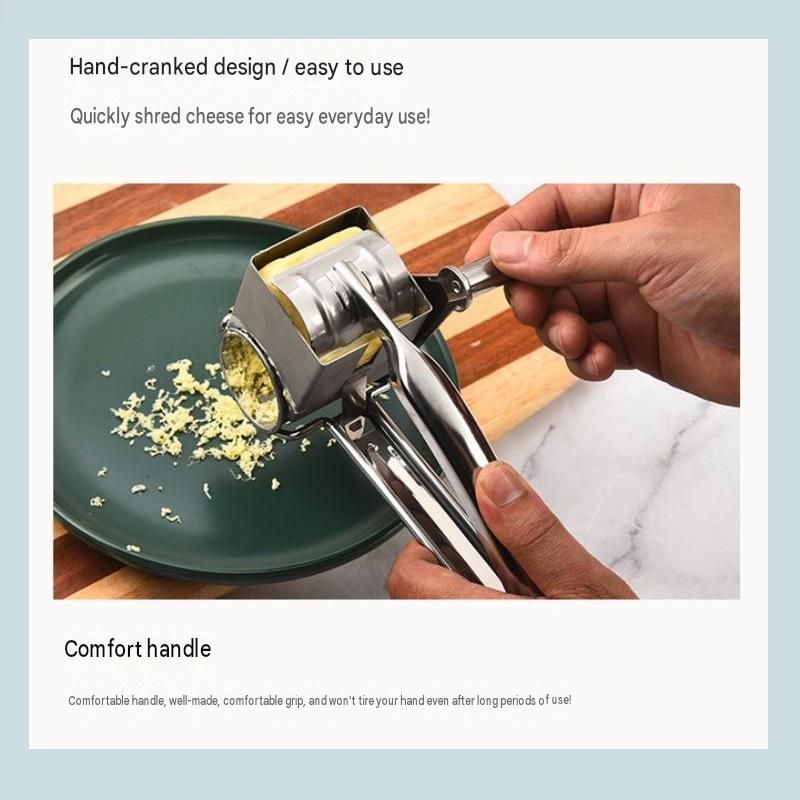 3-4 hole grater planer Stainless Steel Hand Crank Cheese Grater - Rotary Drum Shredder for Cheese, Chocolate and Butter - Ergonomic Handle Kitchen Gadget for Home Cooking and Baking