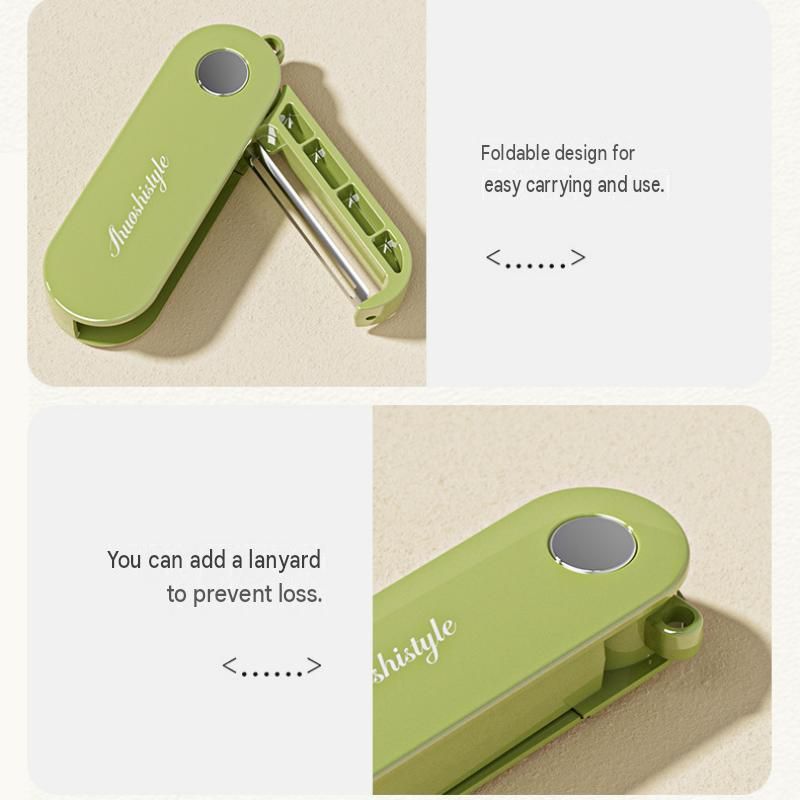Purple Portable Folding Fruit Peeler - Stainless Steel Blade, ABS and PP Handle - Compact 9cm Design, Travel Friendly Kitchen Tool for Camping and Home Use